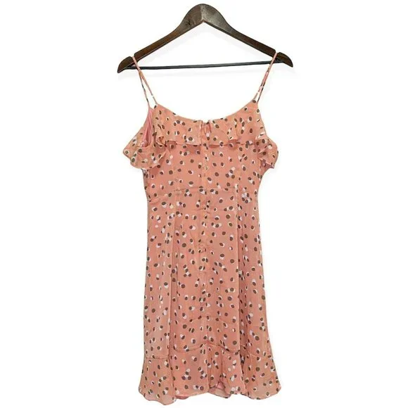All in Favor Women's M Spaghetti Strap Ruched Front Dress Mauve Spots Dusty Pink - Picture 2 of 11